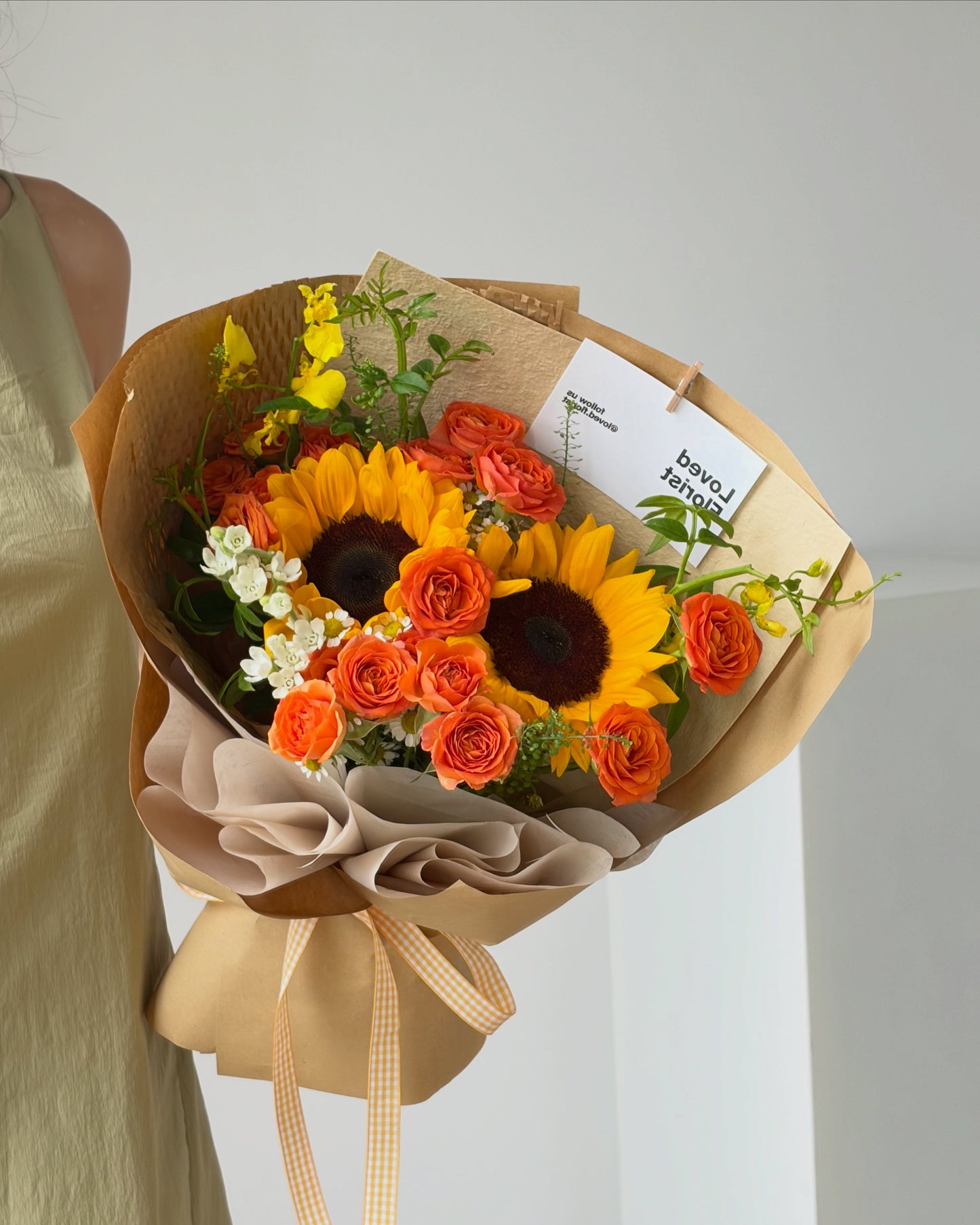 Duo Sunflower & Orange Mini Rose